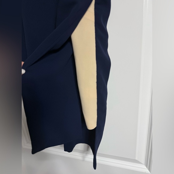 Line & Dot Navy with Cream Side Drape Halter Top Poly Overlay Size XS - Picture 8 of 13